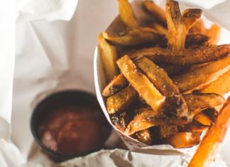 Delicious homemade french fries in a basket