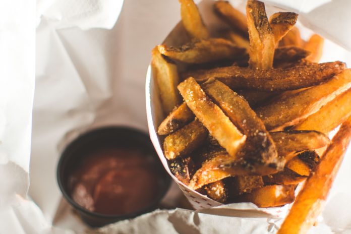 Delicious homemade french fries in a basket
