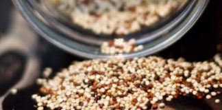 Jar of quinoa spilled out