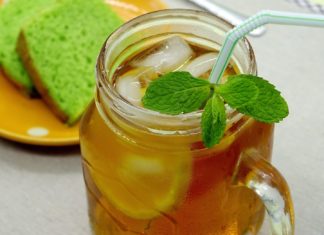 Glass jar of mint iced tea