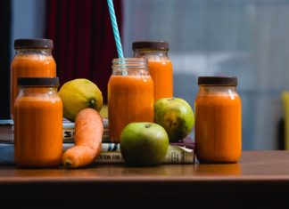 Carrot juices on the counter
