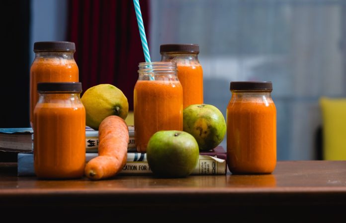 Carrot juices on the counter