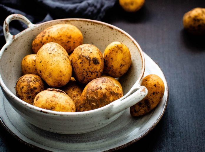 Baked potatoes in a bowl