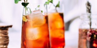 Iced tea with rose syrup