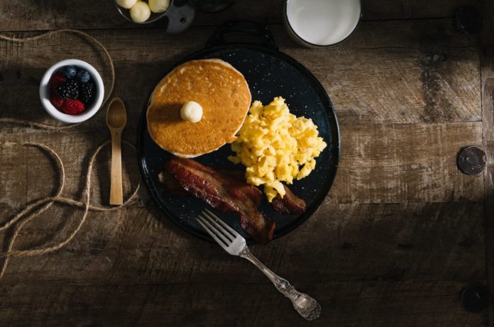 Pancakes, eggs, and bacon