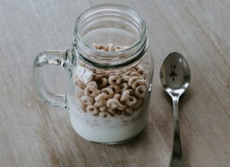 Mason Jar with cereal and milk inside