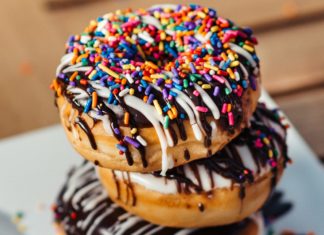 Donuts with chocolate frosting and sprinkles