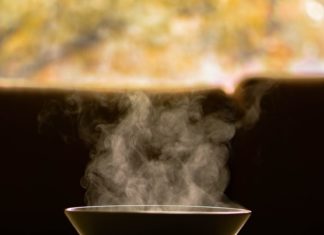 Steaming bowl of soup