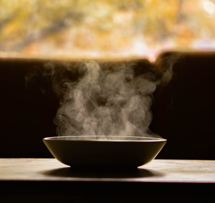 Steaming bowl of soup