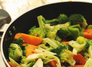 Broccoli and carrots in a pan