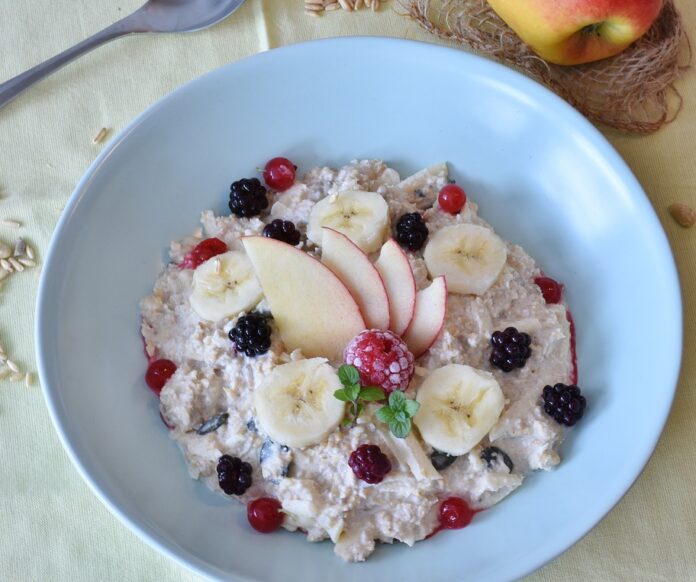 Bowl of porridge with fruits