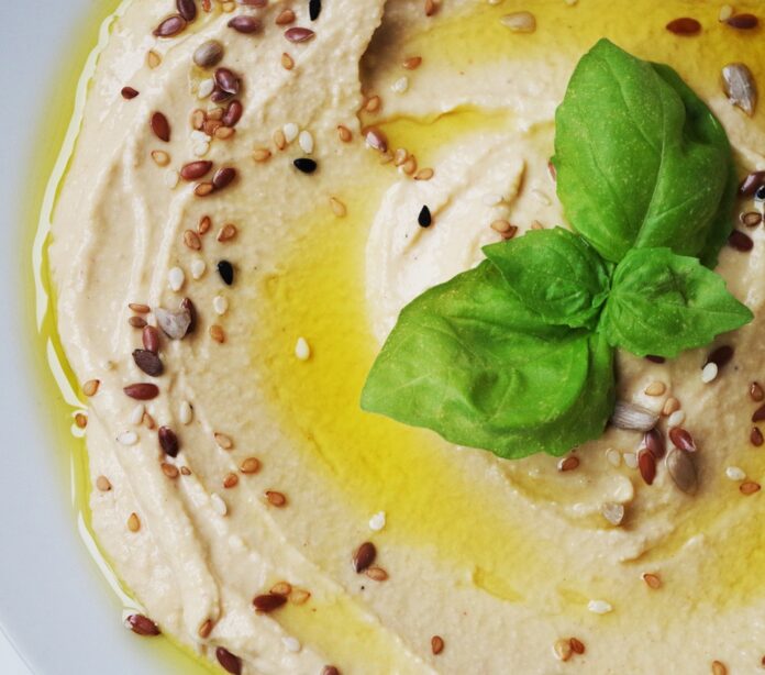 Hummus plate with leaves