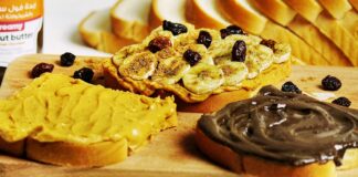 Bread with different nut spreads and toppings