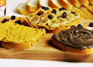 Bread with different nut spreads and toppings