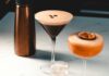 Espresso martini next to a NitroPress machine and another cocktail